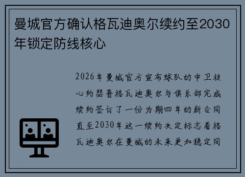 曼城官方确认格瓦迪奥尔续约至2030年锁定防线核心 曼城官方确认格瓦迪奥尔续约至2030年锁定防线核心